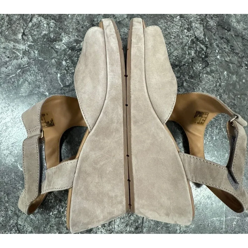 Clarks Taupe Suede Open-Toe Heels
